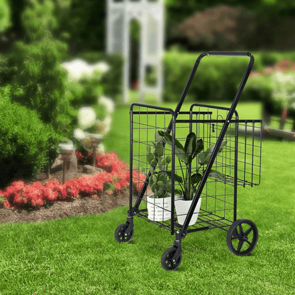 HeavyDuty Folding Shopping Cart Utility Cart With Wheels And Double Basket Portable Laundry Grocery 3