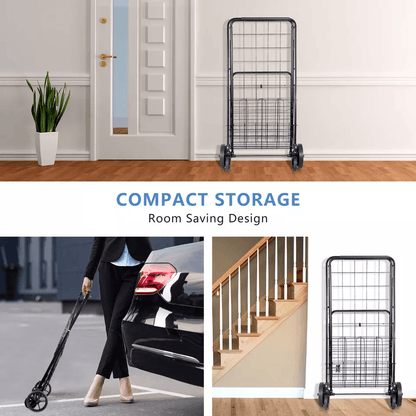 HeavyDuty Folding Shopping Cart Utility Cart With Wheels And Double Basket Portable Laundry Grocery 16
