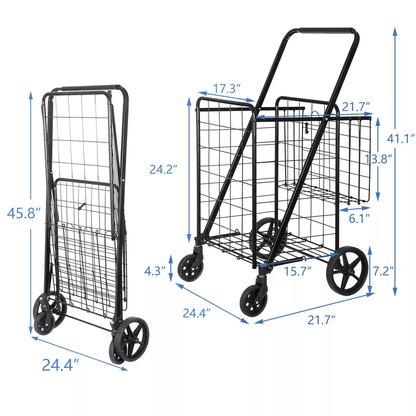 HeavyDuty Folding Shopping Cart Utility Cart With Wheels And Double Basket Portable Laundry Grocery 17