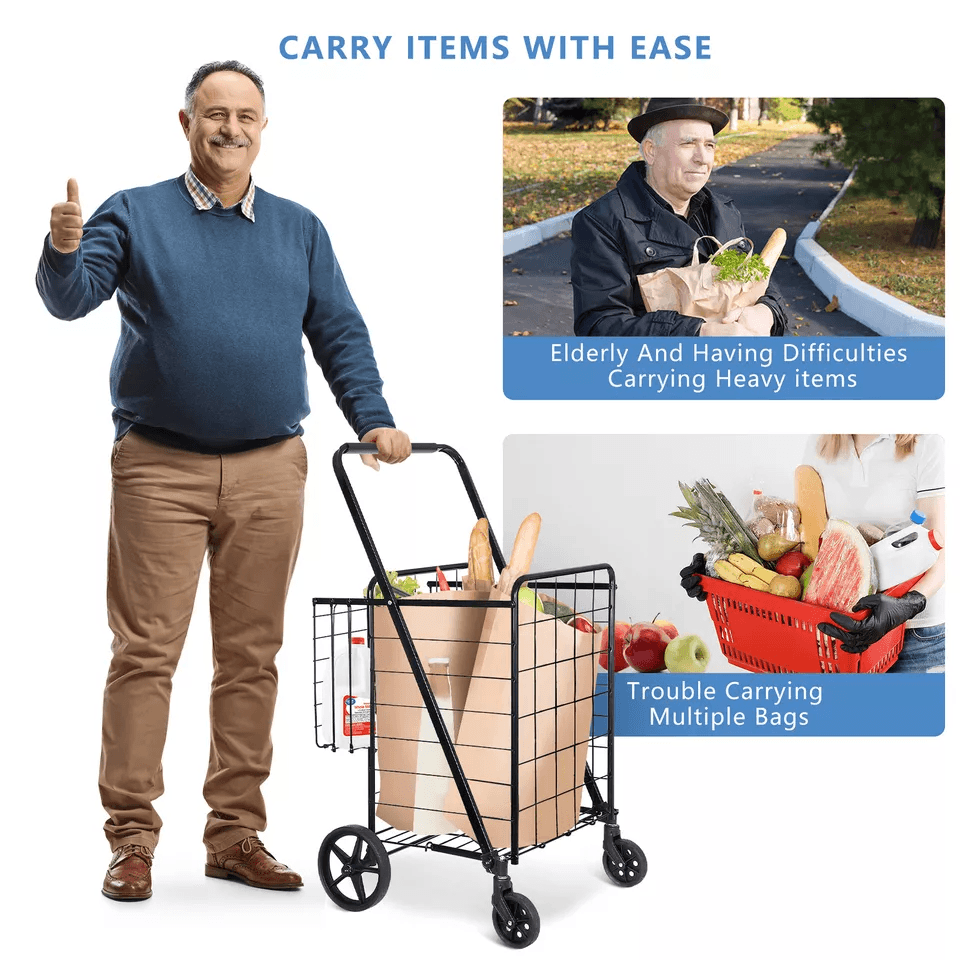 HeavyDuty Folding Shopping Cart Utility Cart With Wheels And Double Basket Portable Laundry Grocery 1