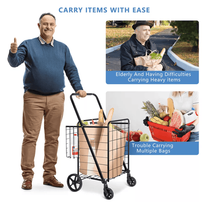 HeavyDuty Folding Shopping Cart Utility Cart With Wheels And Double Basket Portable Laundry Grocery 1