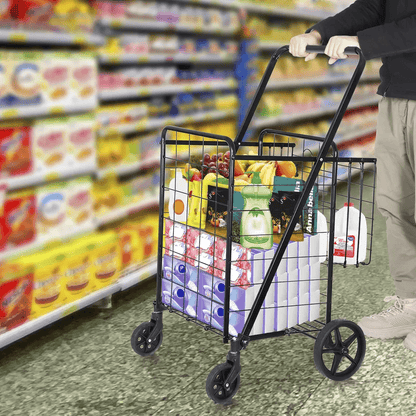HeavyDuty Folding Shopping Cart Utility Cart With Wheels And Double Basket Portable Laundry Grocery 2