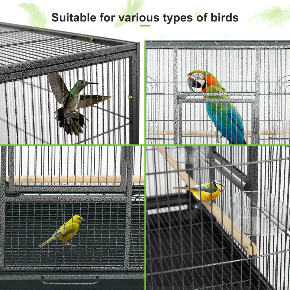 Large Black Wrought Iron Bird Cage With Wheels Ideal For Parakeets Cockatiels And Small Parrots 3