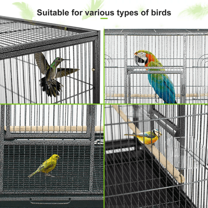 Large Black Wrought Iron Bird Cage With Wheels Ideal For Parakeets Cockatiels And Small Parrots 3