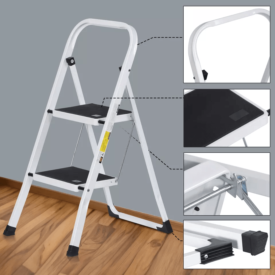 Folding 2 Step Ladder With AntiSlip Wide Pedals  Handgrip Lightweight  Portable Step Stool 1