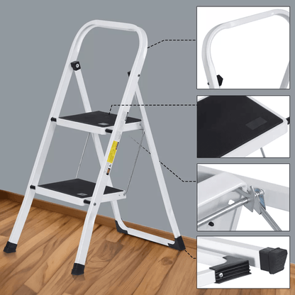 Folding 2 Step Ladder With AntiSlip Wide Pedals  Handgrip Lightweight  Portable Step Stool 1