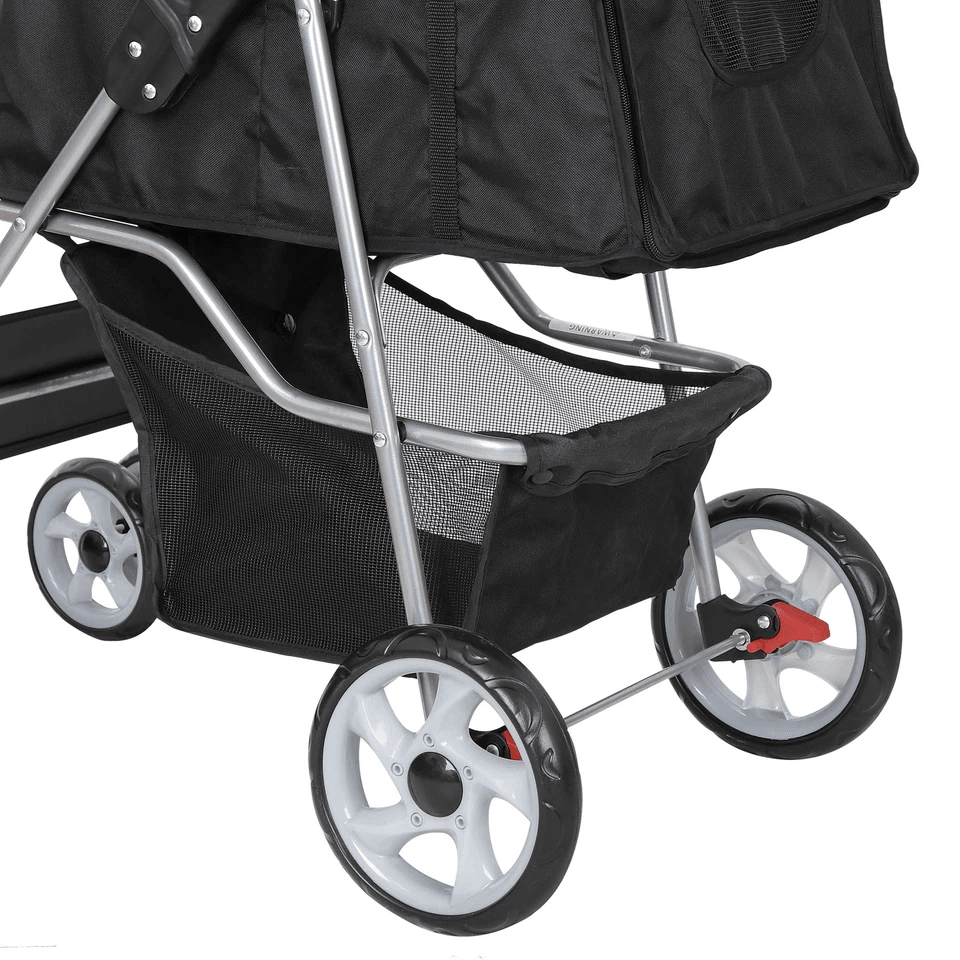 Foldable 4 Wheel Pet Stroller For Dogs  Cats Black With Cup Holder 5