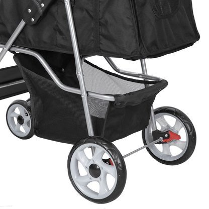Foldable 4 Wheel Pet Stroller For Dogs  Cats Black With Cup Holder 5