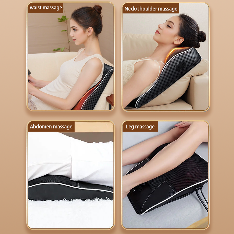 Electric Cervical Pillow Shiatsu Neck  Back Massager with Airbag Traction and Heating for Car and