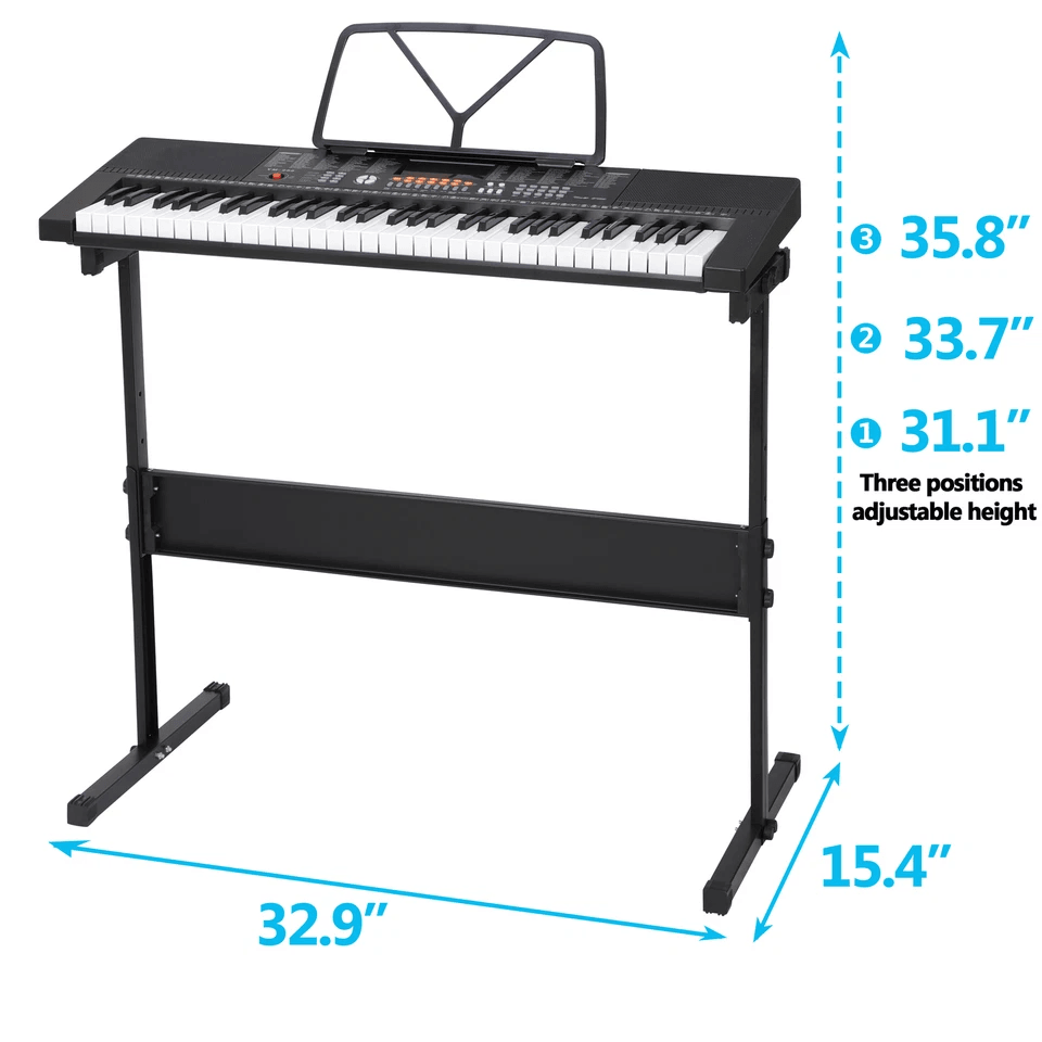 Electric Keyboard Piano 61 Key With Headphones Microphone  Stool For Beginners 2