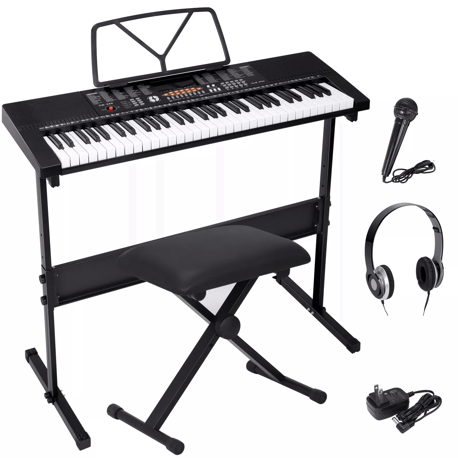 Electric Keyboard Piano 61 Key with Headphones, Microphone & Stool for Beginners