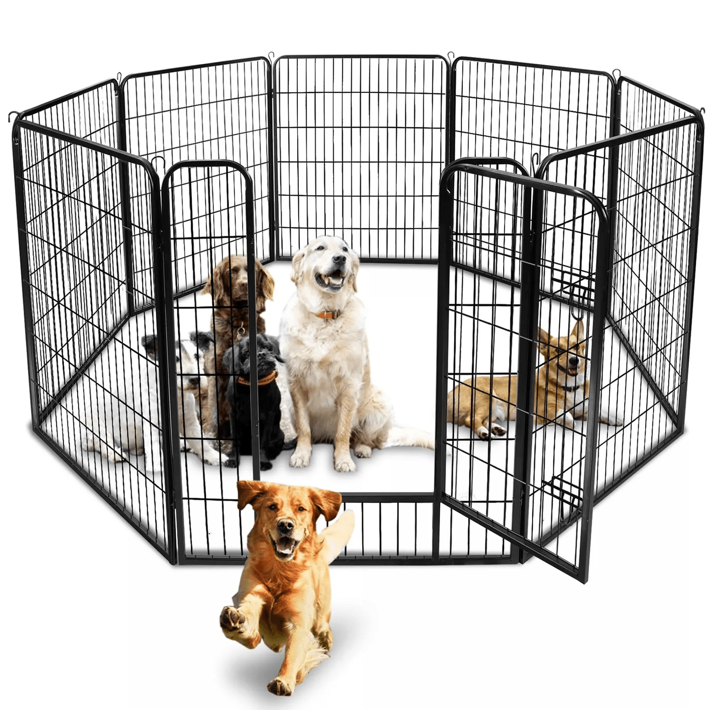 Metal Dog Playpen Pet Fence, Portable Puppy Exercise Pen for Indoor & Outdoor Use, Foldable Panel Heavy-Duty Crate