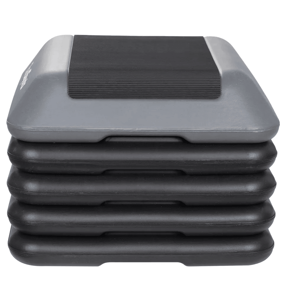 Adjustable Aerobic Stepper Exercise Workout Step Platform With Riser Grey HighDensity SlipResistant 5