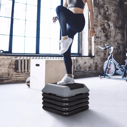 Adjustable Aerobic Stepper Exercise Workout Step Platform With Riser Grey HighDensity SlipResistant 1