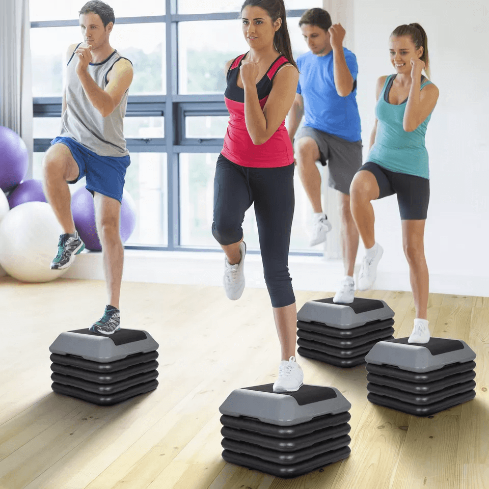 Adjustable Aerobic Stepper Exercise Workout Step Platform With Riser Grey HighDensity SlipResistant 3