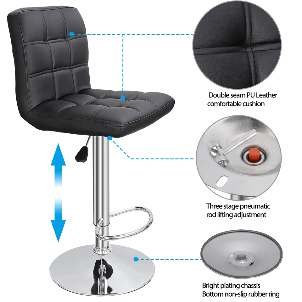 Adjustable Swivel Bar Stools With PU Leather Backrest Black Counter Chairs For Home Bar 1