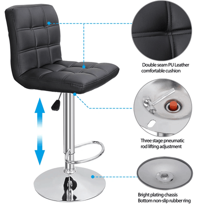 Adjustable Swivel Bar Stools With PU Leather Backrest Black Counter Chairs For Home Bar 1