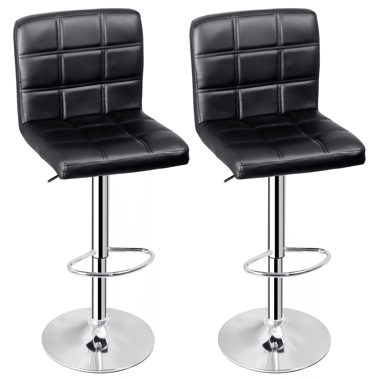 Adjustable Swivel Bar Stools with PU Leather Backrest, Black Counter Chairs for Home Bar