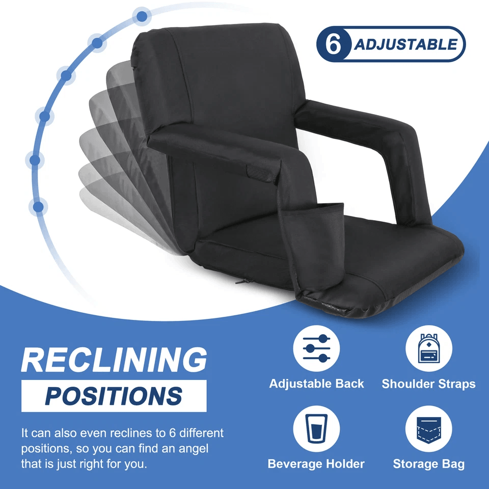 Portable Wide Stadium Seat With Reclining Back Cushion Bleachers Chair For Outdoor Sports Events 3