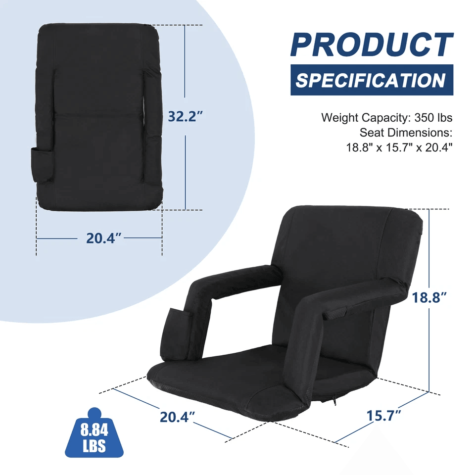 Portable Wide Stadium Seat With Reclining Back Cushion Bleachers Chair For Outdoor Sports Events 4