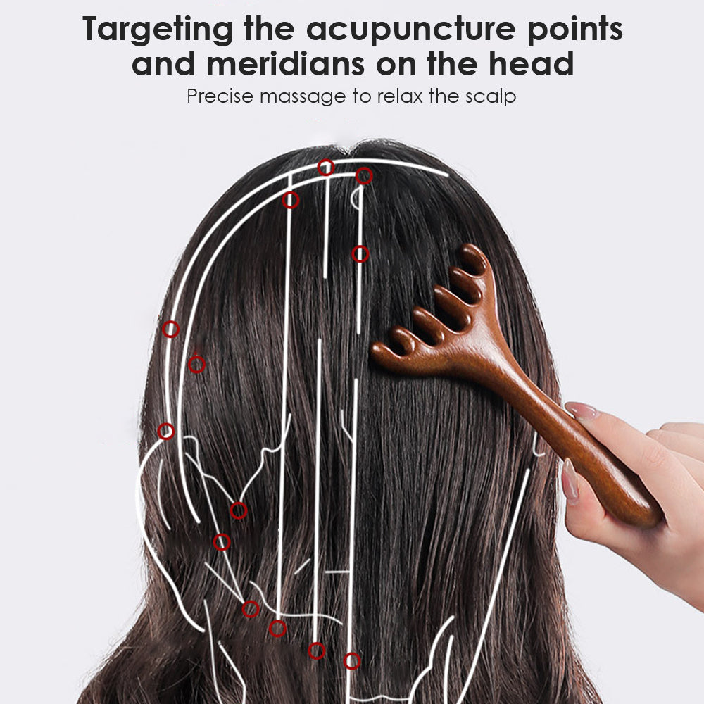 AntiStatic Wooden Head Massager Comb 6Claw Meridian Brush for Blood Circulation  Gua Sha