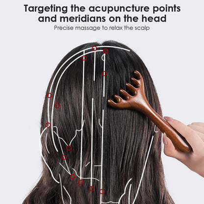 AntiStatic Wooden Head Massager Comb 6Claw Meridian Brush for Blood Circulation  Gua Sha
