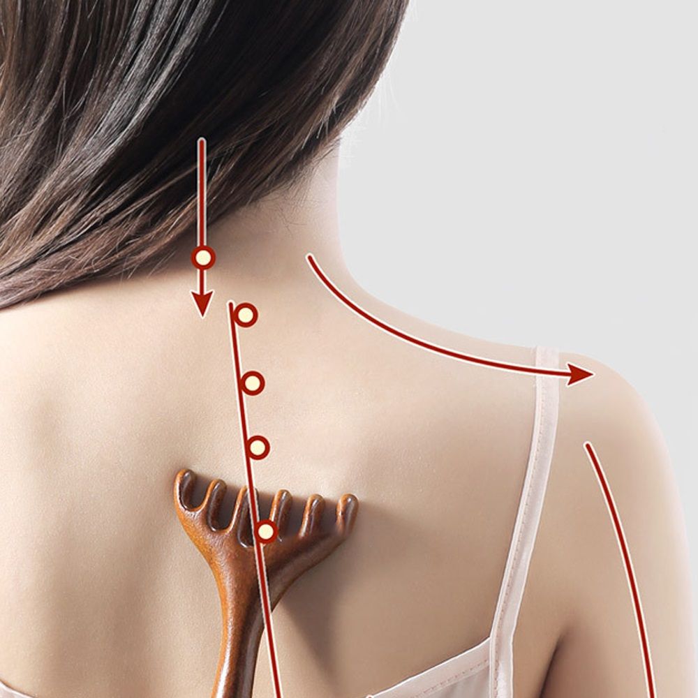 AntiStatic Wooden Head Massager Comb 6Claw Meridian Brush for Blood Circulation  Gua Sha