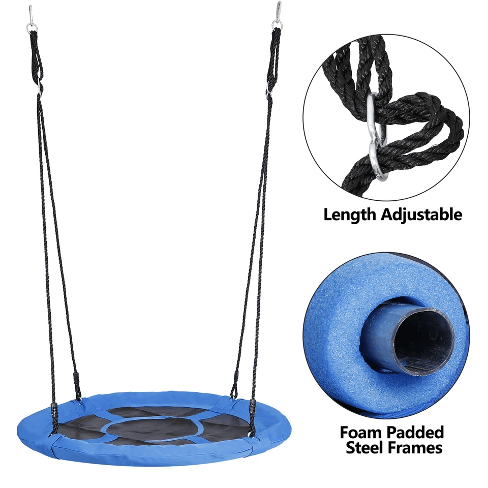 Blue Saucer Tree Swing Set For Kids Outdoor Flying Swing Seat With Hanging Ropes Adjustable Rope He 15