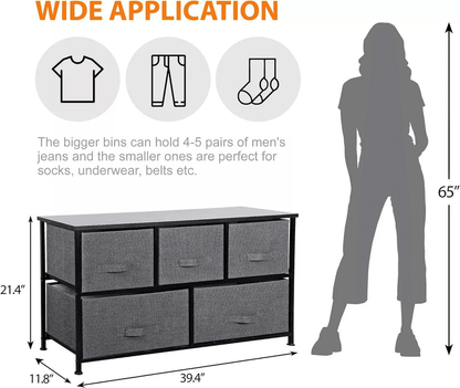 Fabric Dresser For Bedroom With Drawers Dark Grey Wide Chest Of Drawers Storage Unit With Metal Fra 3