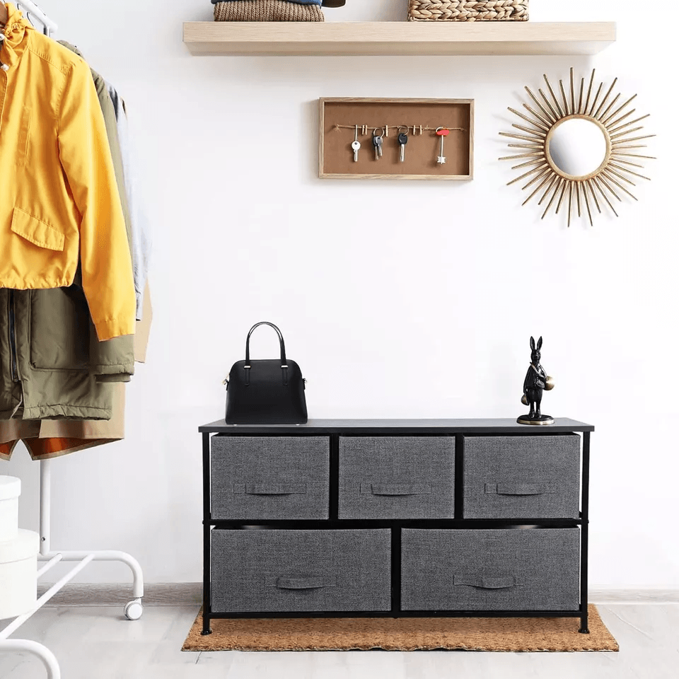 Fabric Dresser For Bedroom With Drawers Dark Grey Wide Chest Of Drawers Storage Unit With Metal Fra 1