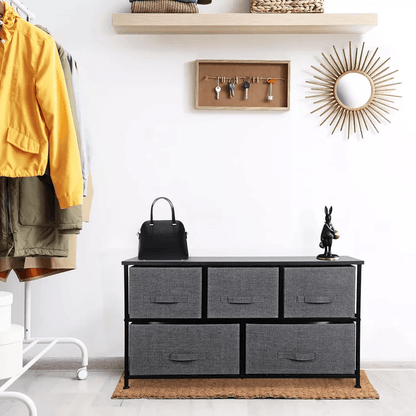 Fabric Dresser For Bedroom With Drawers Dark Grey Wide Chest Of Drawers Storage Unit With Metal Fra 1