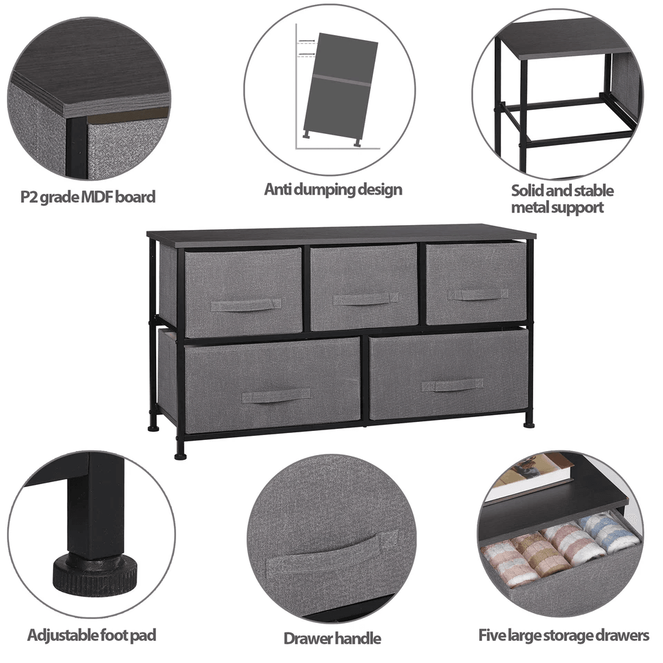 Fabric Dresser For Bedroom With Drawers Dark Grey Wide Chest Of Drawers Storage Unit With Metal Fra 10
