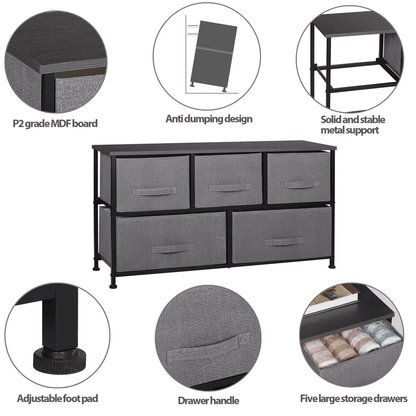 Fabric Dresser For Bedroom With Drawers Dark Grey Wide Chest Of Drawers Storage Unit With Metal Fra 10
