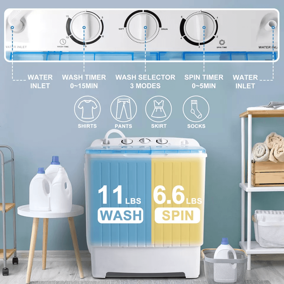 Portable Washing Machine Twin Tub Compact Washer  Spinner Combo Ideal For Apartments Dorms RVs 2