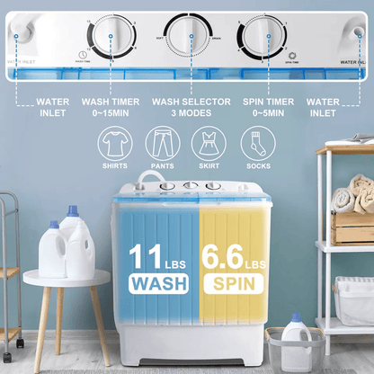Portable Washing Machine Twin Tub Compact Washer  Spinner Combo Ideal For Apartments Dorms RVs 2