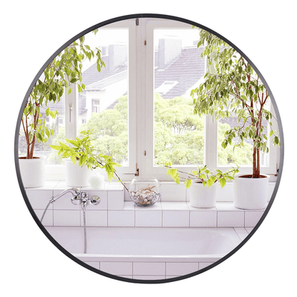 Wall Mounted Round Mirror Black Frame, Stylish Bathroom Mirror with Durable Metal Frame for Home Decoration