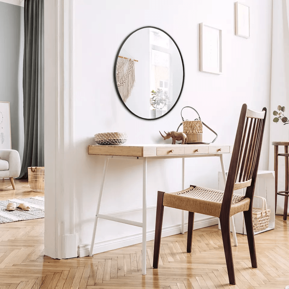 Wall Mounted Round Mirror Black Frame Stylish Bathroom Mirror With Durable Metal Frame For Home Dec