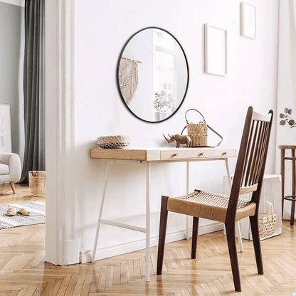 Wall Mounted Round Mirror Black Frame Stylish Bathroom Mirror With Durable Metal Frame For Home Dec