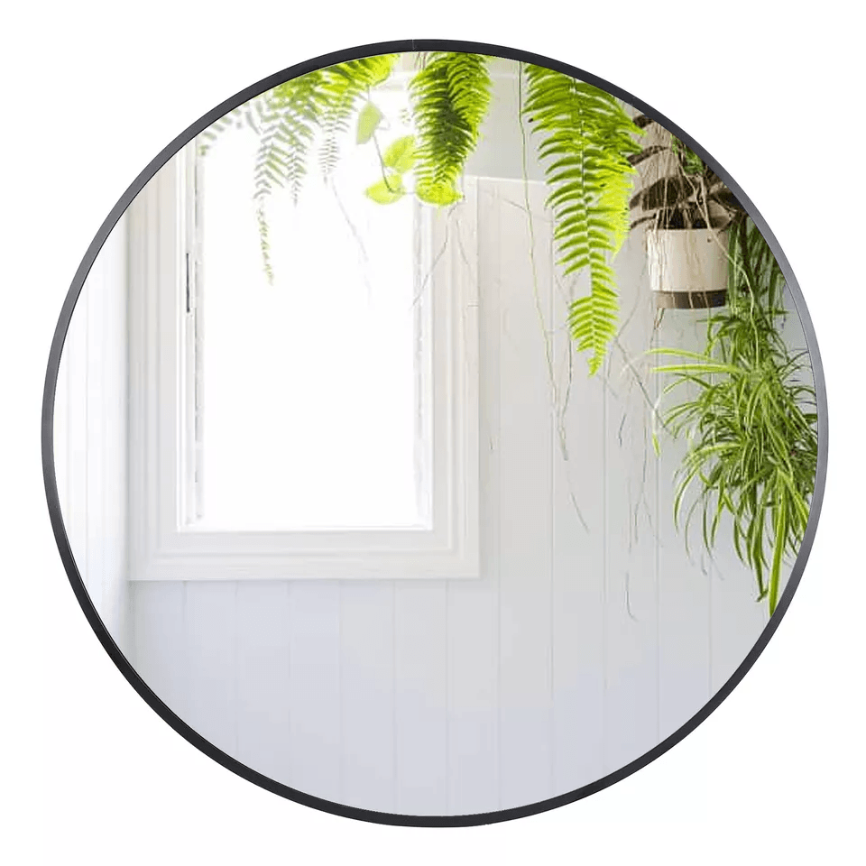 Wall Mounted Round Mirror Black Frame Stylish Bathroom Mirror With Durable Metal Frame For Home Dec