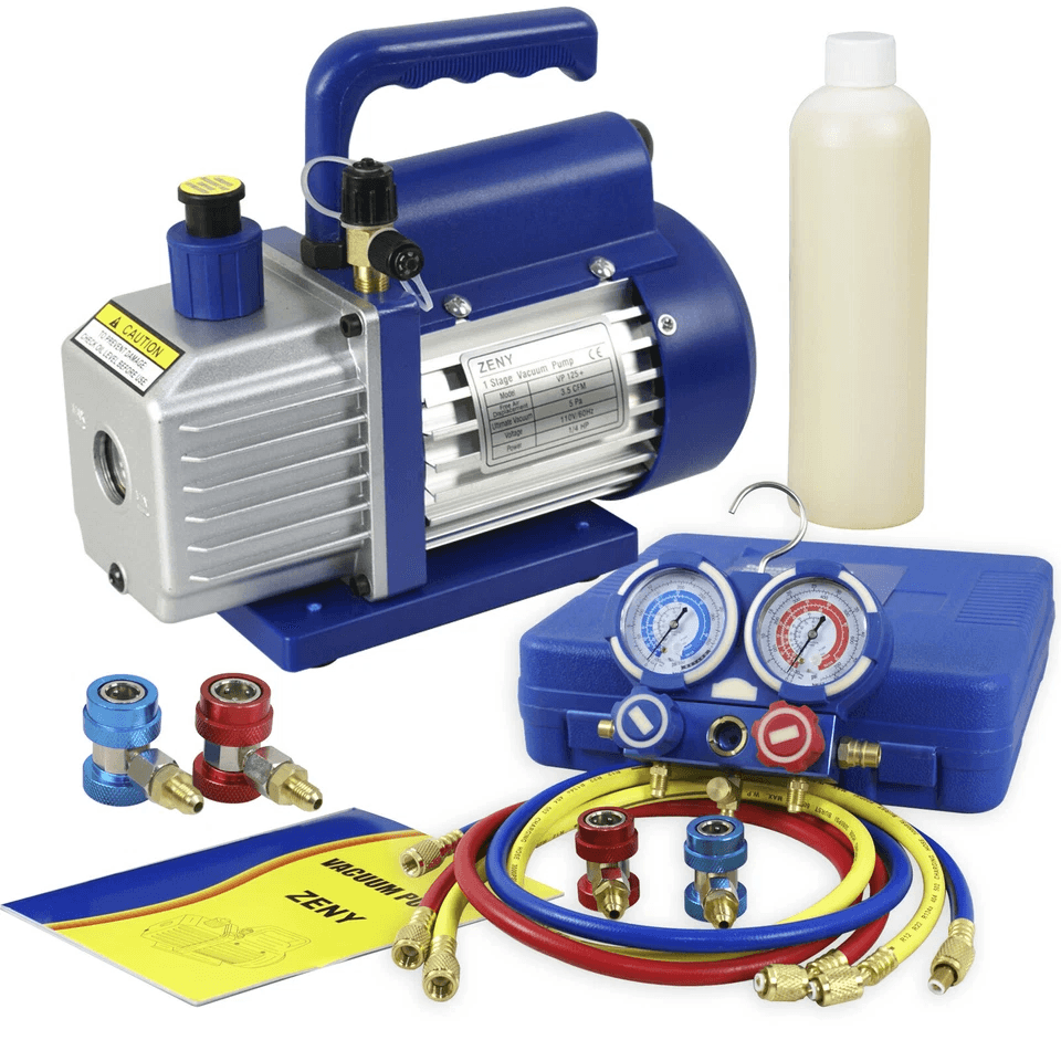 Single Stage Rotary Vane Air Vacuum Pump  AC Manifold Gauge Set HVAC AC Refrigeration Kit 2