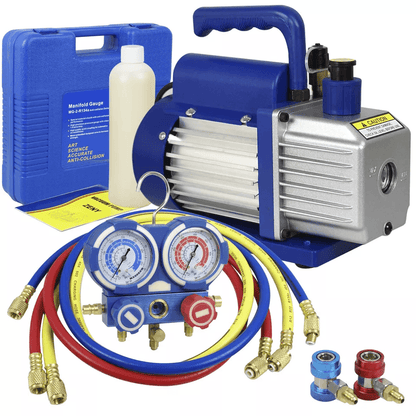 Single Stage Rotary Vane Air Vacuum Pump  AC Manifold Gauge Set HVAC AC Refrigeration Kit 1