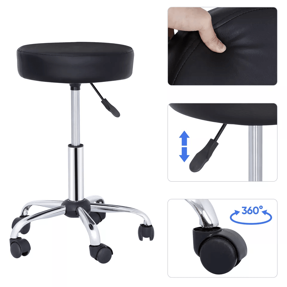 Hydraulic Rolling Stool Swivel Salon Chair Adjustable Height Black Office  Tattoo Stool With Wheels 5