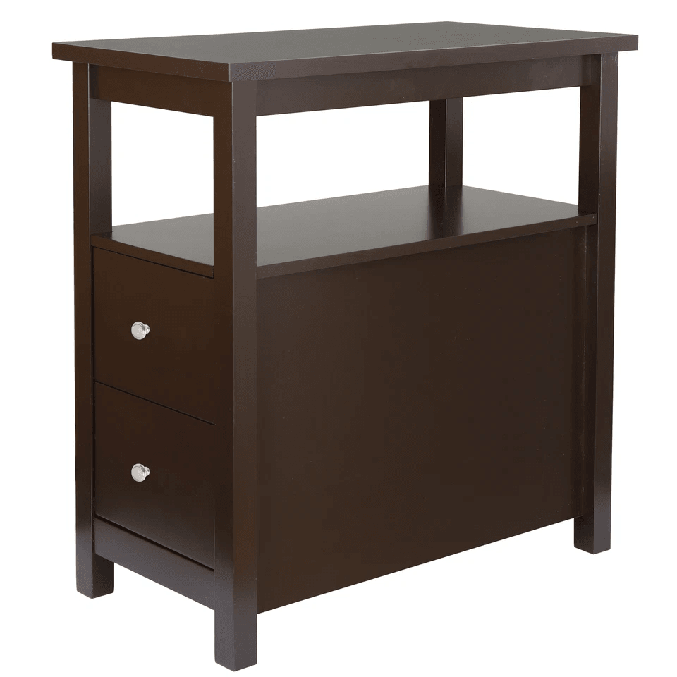 Narrow End Table With 2 Drawers  Open Shelf Slim Sofa Side Table For Living Room Bedroom Or Entrywa 2