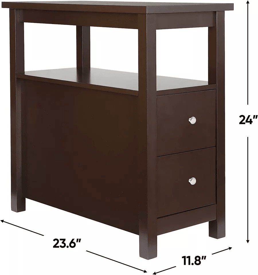 Narrow End Table With 2 Drawers  Open Shelf Slim Sofa Side Table For Living Room Bedroom Or Entrywa 4