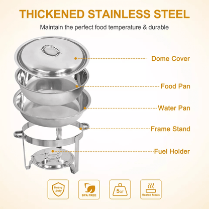 Round Chafing Dish Buffet Set Stainless Steel Catering Food Warmer For Parties  Events 3