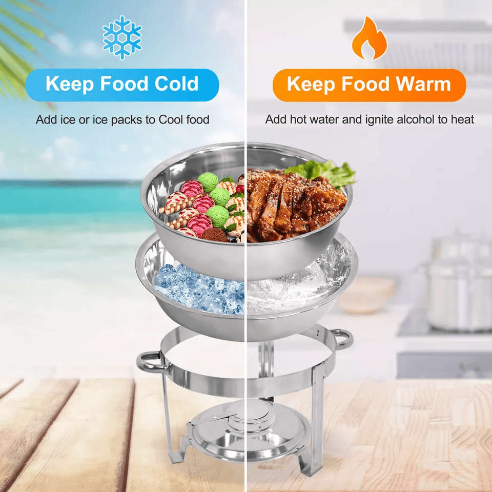Round Chafing Dish Buffet Set Stainless Steel Catering Food Warmer For Parties  Events 2