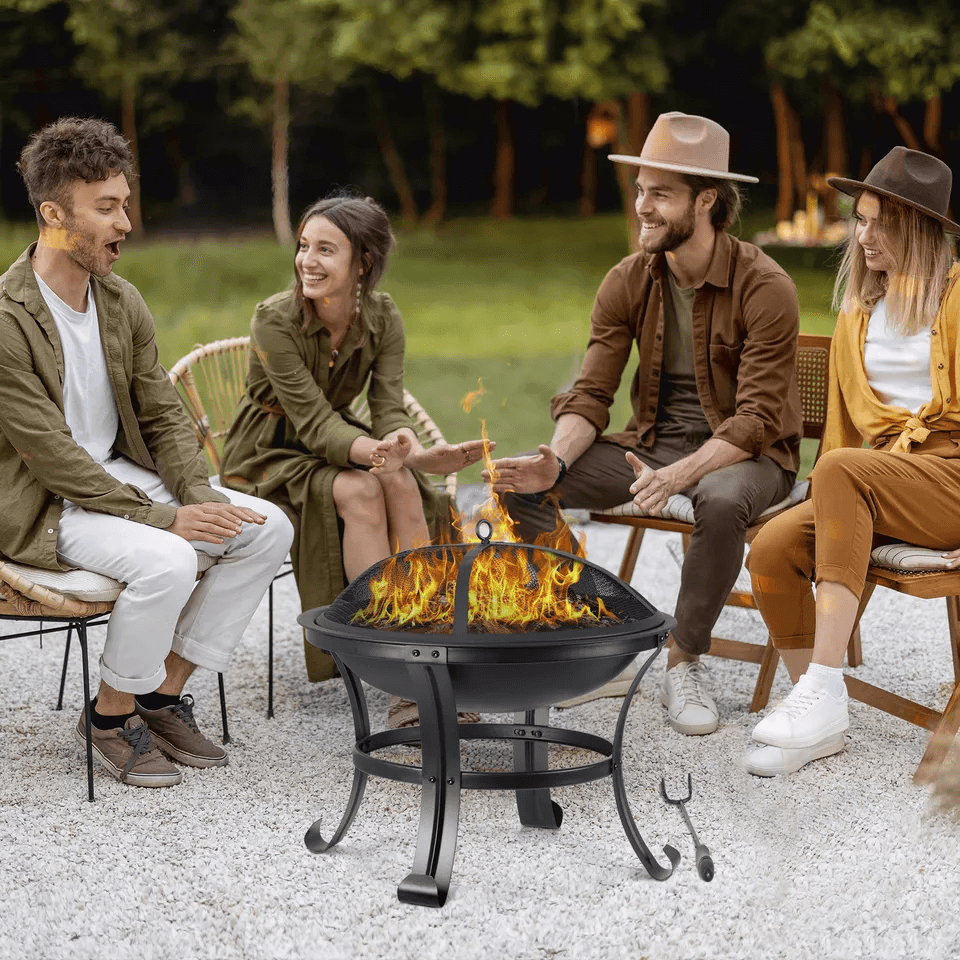 HeavyDuty Outdoor Wood Burning Fire Pit With Mesh Cover Ideal For Backyard BBQ Patio Heating Garden 3