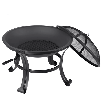HeavyDuty Outdoor Wood Burning Fire Pit With Mesh Cover Ideal For Backyard BBQ Patio Heating Garden 14