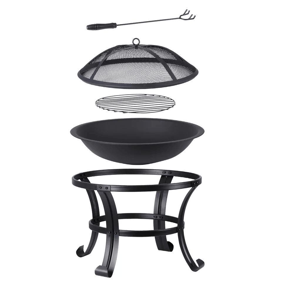 HeavyDuty Outdoor Wood Burning Fire Pit With Mesh Cover Ideal For Backyard BBQ Patio Heating Garden 16