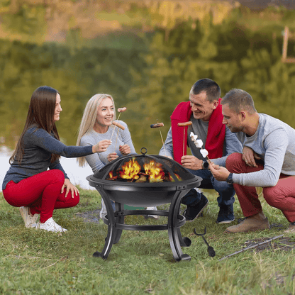 HeavyDuty Outdoor Wood Burning Fire Pit With Mesh Cover Ideal For Backyard BBQ Patio Heating Garden 4